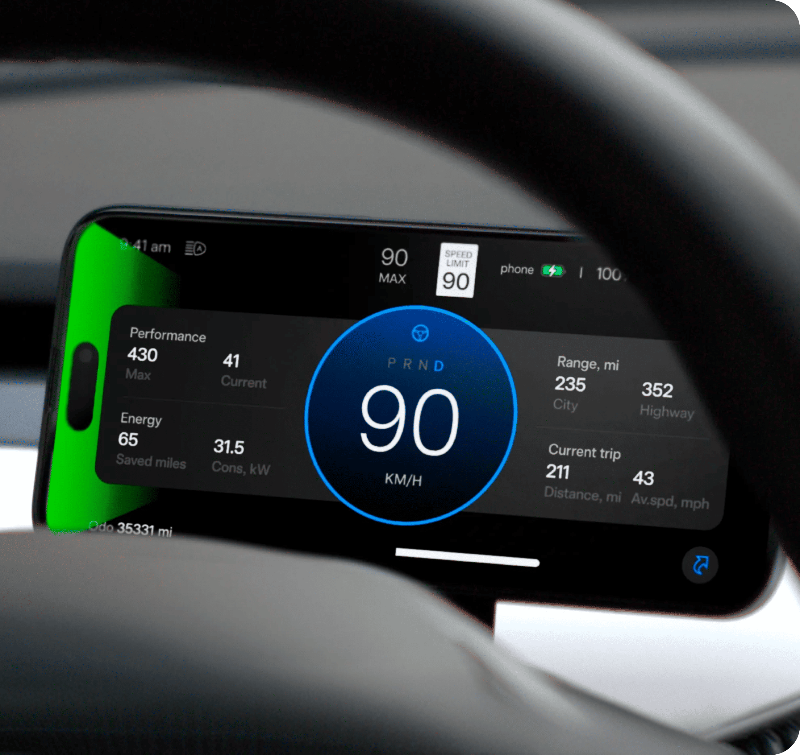 Screenmate Dash showing driving information for Tesla